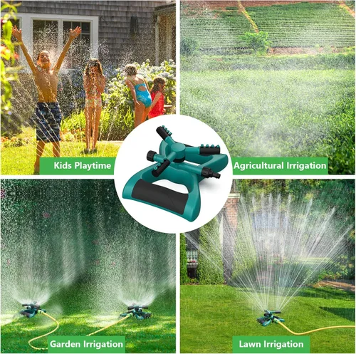 Miniatura 6 de Aspersores de agua para césped y jardín, manguera oscilante de gran área de cobertura, sistema de riego por aspersor giratorio de 360 grados (verde)