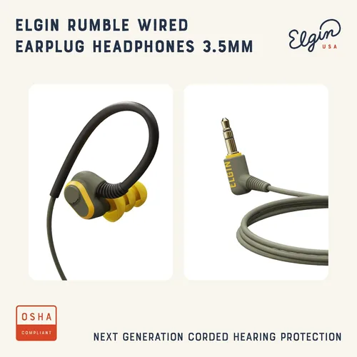 Miniatura 2 de Elgin Rumble - Auriculares con cable para protección auditiva con micrófono, audífonos internos, conector de 3.5mm, reducción de ruido de 27 dB