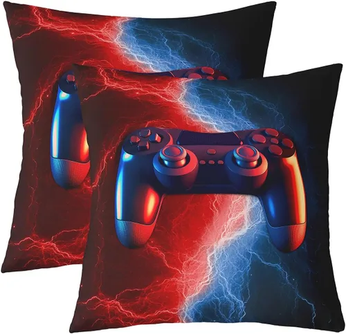 Miniatura 9 de Juego de 2 fundas de almohada con estampado de consola de videojuegos, para el hogar, sala de estar, notas temáticas musicales reversibles