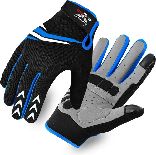 BEAST RAGE Full Finger Cycling Gloves with Padding for Men Women, Anti-Slip, Shock Absorbing, Breathable, Touchscreen Mountain Bike Gloves for BMX,