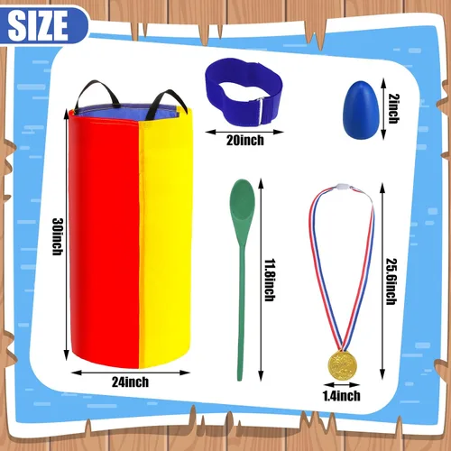 Miniatura 5 de Juego de 53 piezas para césped al aire libre, carnaval, sacos de patatas, bolsas de carreras de huevos y cucharas, anillo de carrera, bolsa