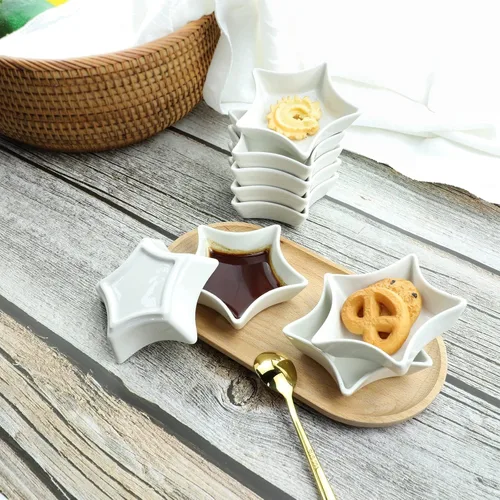 Miniatura 3 de SOCOSY Plato de cerámica multiusos en forma de estrella blanca para condimentos, platos para sushi, aperitivos, platos para servir platos