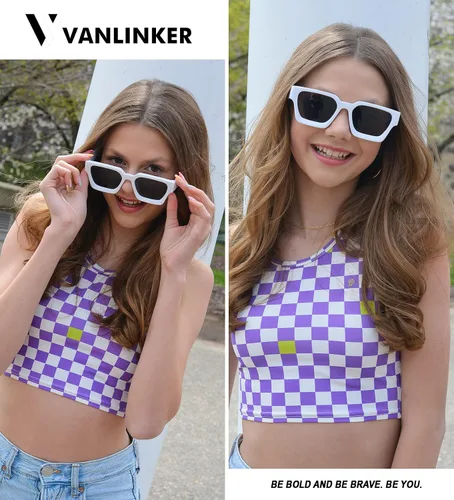 Miniatura 75 de VANLINKER Gafas de sol cuadradas gruesas para hombres y mujeres, retro, rectangulares, con protección UV400, VL9731