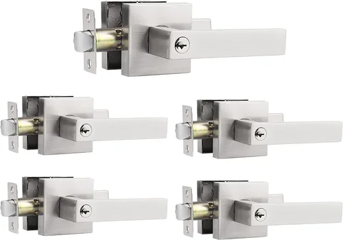 Miniatura 18 de Probrico - Paquete de 4 perillas/manijas para puerta de entrada negras con la misma llave, resistente, estilo contemporáneo, cerradura exterior