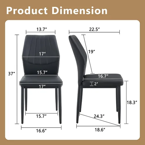 Miniatura 2 de Juego de 4 sillas de comedor, modernas sillas de comedor tapizadas de piel sintética con patas de metal negro, juego de 4 sillas de cocina