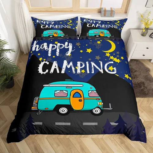Miniatura 23 de Juego de funda de edredón con reglas de campamento, tamaño Queen para niños, funda de edredón rústica para campamento (sin edredón), funda de Multi