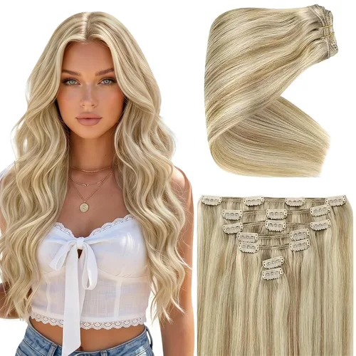 Miniatura 43 de Ve Sunny Extensiones de cabello clip-in de cabello humano real con reflejos, extensiones de cabello con clip para cabello corto, marrón oscuro