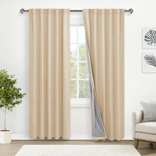 Miniatura 62 de XWZO Cortinas blancas 100% opacas con alzapaños, 2 capas gruesas completamente sombreadas con bolsillo para barra y pestaña trasera, cortinas
