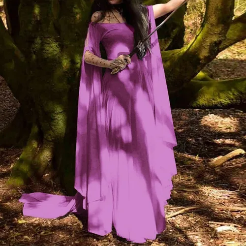 Miniatura 2 de FRMUIC Vestido de hada renacentista para mujer, disfraz irlandés medieval, vestido sexy de Halloween, vestido victoriano con hombros descubiertos
