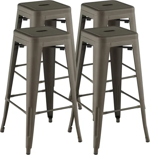 Miniatura 14 de COSTWAY Juego de 4 taburetes de bar de metal, con respaldo extraíble, taburetes de altura de mostrador de 24 pulgadas con patas de goma, sillas