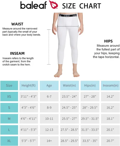 Miniatura 6 de BALEAF Leggings de compresión 34 para niños y jóvenes, pantalones capri de entrenamiento atlético, pantalones de baloncesto para niños, capa base