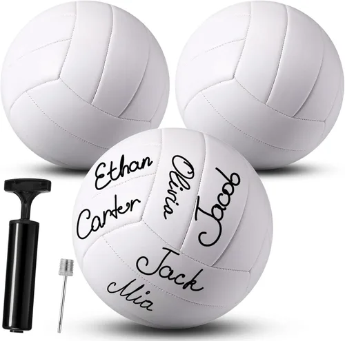 Jexine Autograph - Pelota de voleibol blanca en blanco, tamaño oficial 5, pintura de bricolaje, pelota de voleibol lisa con bomba de aguja, para