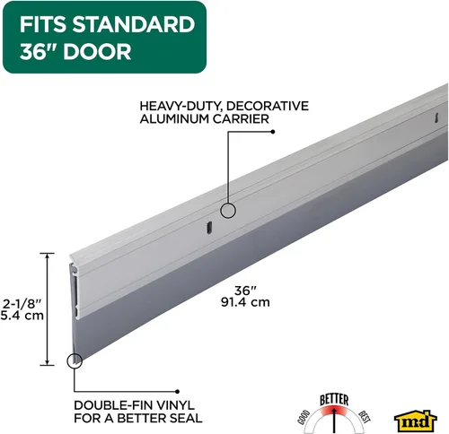 Miniatura 2 de M-D Building Products 05389 All-Season Door Sweep, Heavy Duty Aluminum and Vinyl, Ideal for Residential & Commercial Use, Easy Installation, Ensure