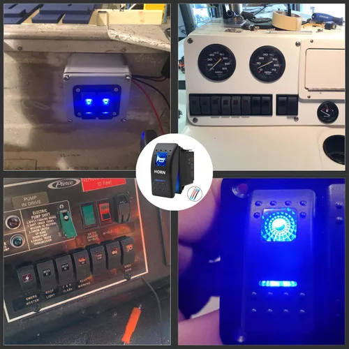 Miniatura 6 de Interruptor basculante conmutable impermeable con botón de bocina momentánea - Encendido/Apagado Luz LED Azul - 12V 20Amp 24V 10Amp, 5 Pines Para