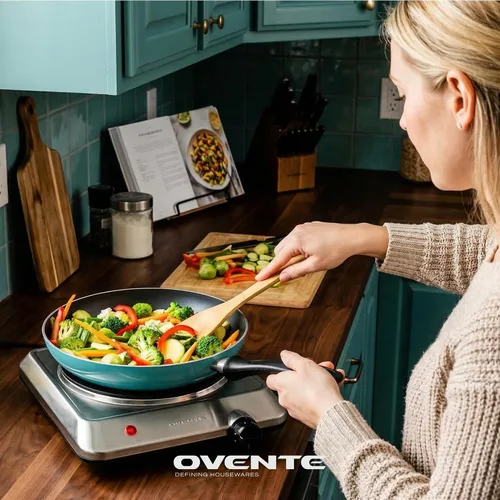 Miniatura 6 de OVENTE Quemador individual infrarrojo para encimera, placa eléctrica de 1000 W con placa de cocina de vidrio cerámico de 7.5 pulgadas, ajuste