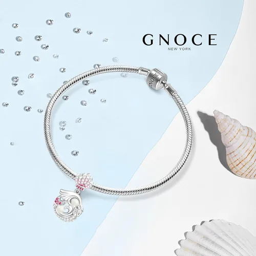 Miniatura 4 de GNOCE Dije de plata de ley 925 con diseño de sirena y perlas de oro rosa con circonitas cúbicas para pulseracollar, regalo para mujer (2 plata)