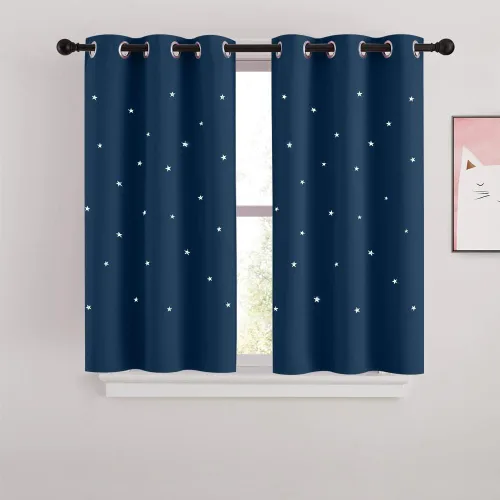 NICETOWN Cortinas infantiles perforadas, cortinas marroquíes con estrellas azules para dormitorio de niñas, gruesas y suaves, para oscurecer la Azul