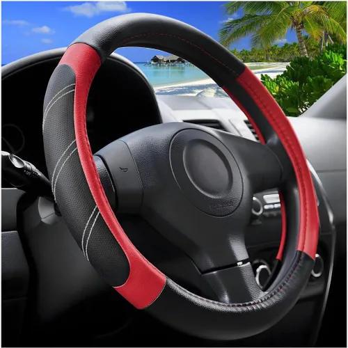Miniatura 9 de Zpana Funda para volante de automóvil, de piel de fibra de carbono de 15 pulgadas, protector antideslizante para volante con forro, accesorios