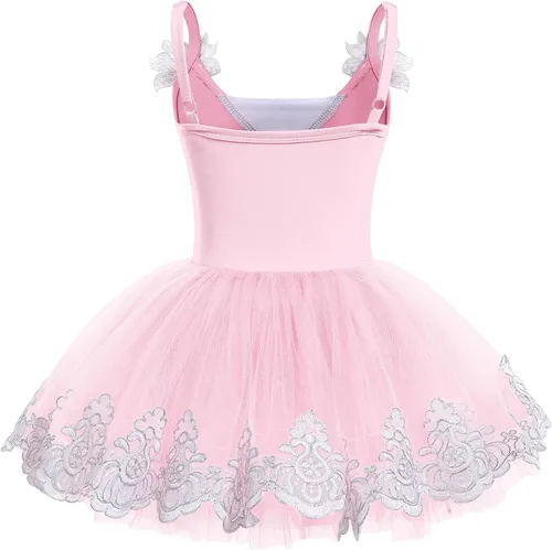 Miniatura 2 de ODASDO Leotardo de ballet para niñas, camisola, faldas tutú, lentejuelas brillantes, bordado de flores, vestido de baile, traje de gimnasia