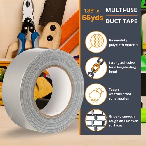 Miniatura 5 de Cinta adhesiva plateada GTSE, 2 pulgadas x 55 yardas (164 pies), cinta de reparación resistente al agua para uso en interiores o exteriores, 1 rollo