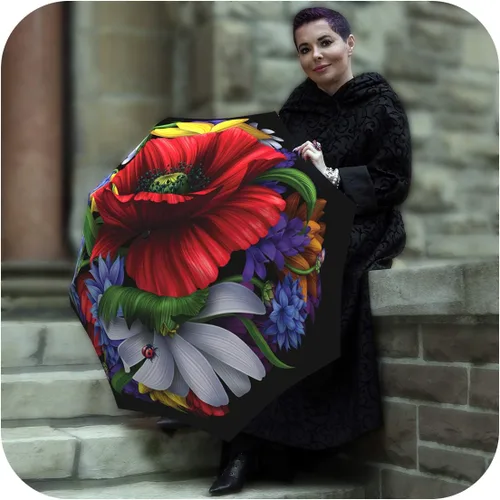 Miniatura 6 de Paraguas de amapolas rojas para mujer Brand Fancy Brolly Auto Open Close Paraguas elegante floral de moda Paraguas compacto automático hermoso
