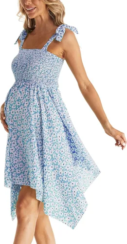 Miniatura 5 de Vestido de maternidad floral sin mangas, cuello cuadrado, dobladillo irregular, vestido de baby shower