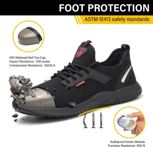 Miniatura 3 de ulogu Zapatos de punta de acero impermeables para hombre ligeros antideslizantes cómodos a prueba de pinchazos zapatos de trabajo indestructibles