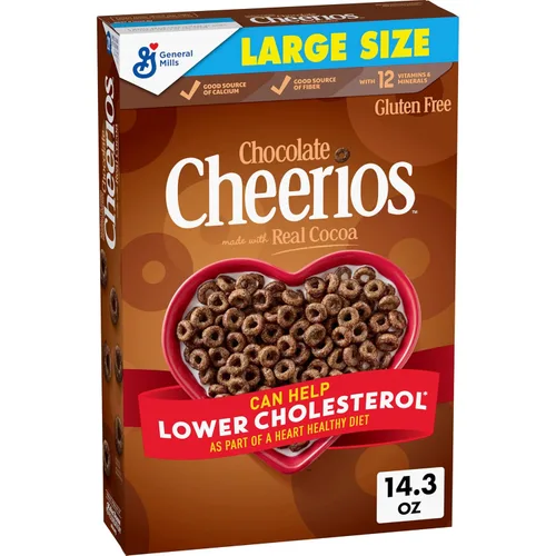 Miniatura 11 de Chocolate Cheerios, Cereal de desayuno sin gluten saludable para el corazón, hecho con avena de grano entero, tamaño familiar, 19.2 onzas