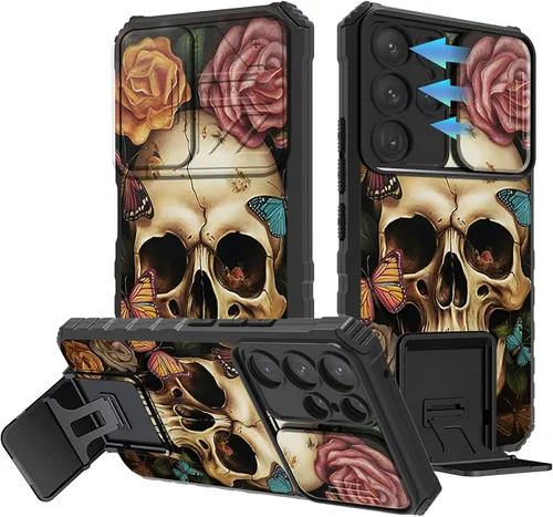 Miniatura 830 de Funda para Samsung Galaxy S22 Ultra 5G, Galaxy S22 Ultra con cubierta de cámara deslizante, funda resistente de doble capa con función atril Black