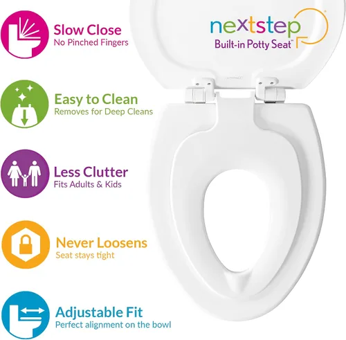 Miniatura 2 de Mayfair NextStep2 - Asiento de inodoro de cierre lento con asiento para orinal integrado para niños pequeños, desmontable, color blanco, redondo