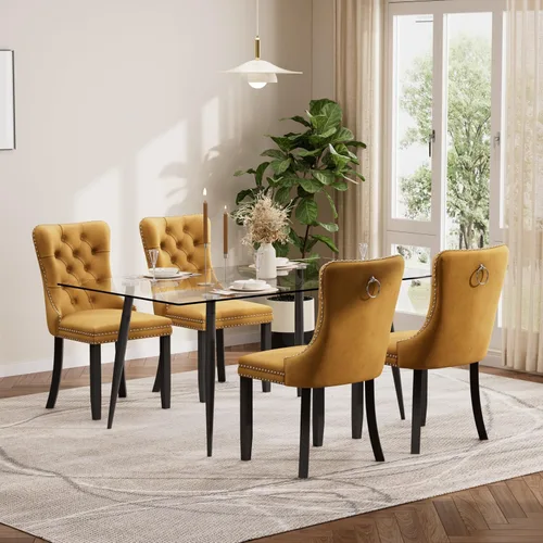 Miniatura 82 de Baysitone Juego de mesa de comedor de vidrio de 51 pulgadas para 4, juego de 5 piezas moderno de comedor, mesa de cocina rectangular de vidrio con 4
