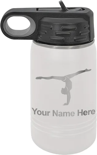 Miniatura 14 de LaserGram Botella de agua personalizada, gimnasta niña, acero inoxidable de doble pared aislada al vacío con popote superior, regalo grabado Azul