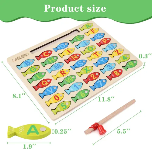 Miniatura 4 de Juguete Magnético de Pesca de Madera para Niños Pequeños, Juegos de Pesca y Conteo de Peces del Alfabeto, Rompecabezas con Números y Letras