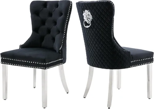 Miniatura 26 de KCC Juego de 2 sillas de comedor tapizadas de terciopelo, modernas sillas capitoné con botones con anillo de cabeza de león y patas de acero Patas