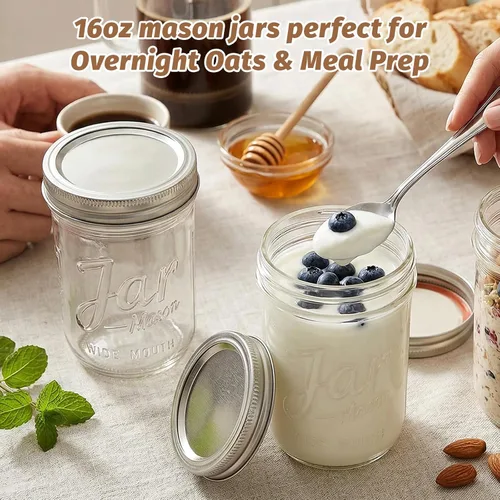 Miniatura 8 de AuroTrends - Tarros Mason de boca ancha de 16 onzas con patrón en relieve y marcas de volumen, paquete de 6 tarros herméticos a prueba de fugas