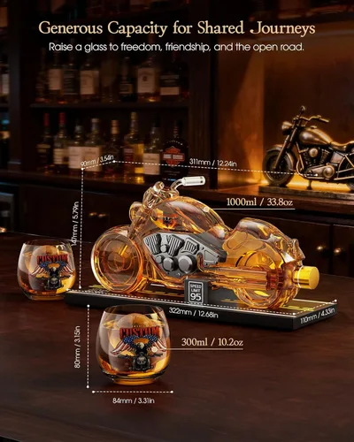 Miniatura 6 de Kollea Regalos de cumpleaños para hombres, papá, juego de decantador de whisky de motocicleta con 2 vasos, dispensador de licor para bar en casa