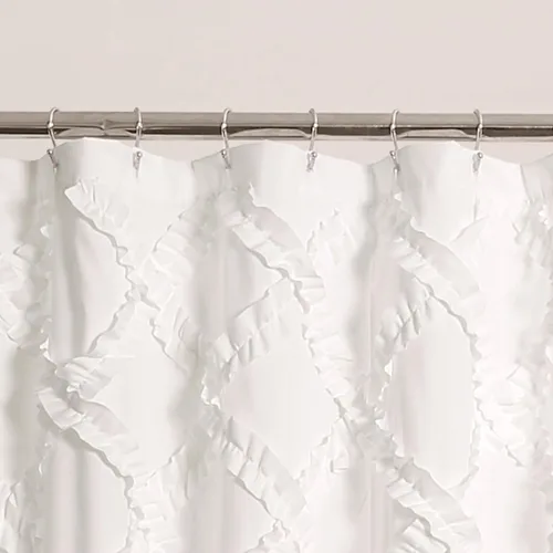 Miniatura 3 de Lush Decor Cortina de Ducha con Volantes Diamante 72"L x 72"L Blanco - Cortinas de Ducha de Tela para Baño - Cortina de Baño Blanca - Decoración