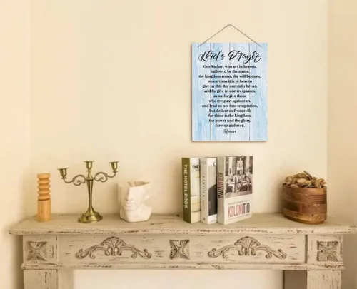 Miniatura 2 de Letreros artísticos de madera inspiradores, letrero de pared con oración del Señor, placa de pared impresa colgante, decoración del hogar, «Our