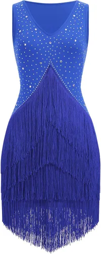 Miniatura 7 de Vestido de baile latino con flecos de borlas de diamantes de imitación para mujeres, trajes de baile de salón de competición, vestidos de tango