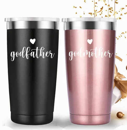 Miniatura 6 de Mamihlap Taza de viaje para padrino y madrina. Regalo de propuesta de padrinos. Regalos de aniversario de Navidad y cumpleaños para padrinos. Negro