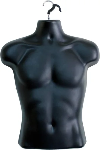Miniatura 2 de 2 formas de inyección de maniquí masculino negro medio redondeado cintura cuerpo torso forma de vestido con solo gancho para colgar, tallas S-M