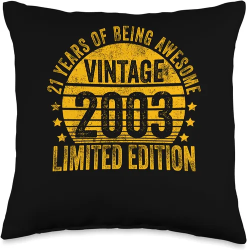 Retro 21st Birthday Gifts Men Women 21 Year Old Vintage 2003 - Almohada de cumpleaños de edición limitada, 16 x 16 pulgadas, multicolor