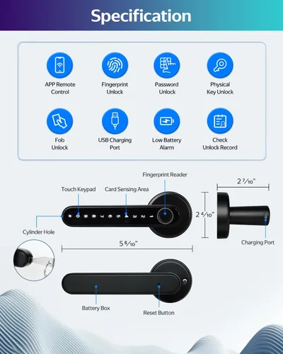 Miniatura 7 de TTLock Smart Lock Cerradura de puerta de huellas dactilares, cerradura inteligente 5-1 cerradura de puerta de entrada sin llave con lector