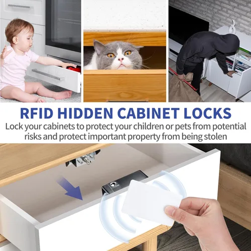 Miniatura 2 de Cerradura de gabinete RFID, cerraduras electrónicas para cajones RFID, soporte para teléfono NFC desbloqueo para bloquear cuchillo de medicina