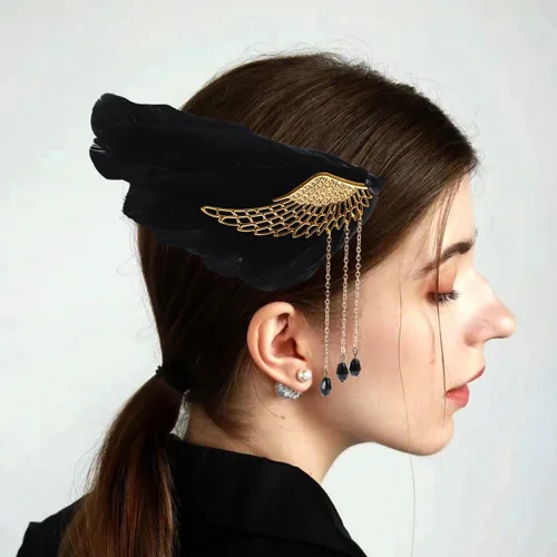 Miniatura 7 de Beaupretty Pinzas de pelo de ángel para adolescentes, niñas y mujeres, accesorios para el cabello de boda con borla para fiestas de vacaciones