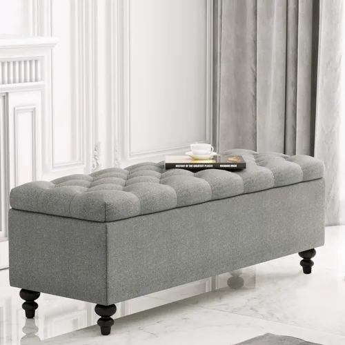 Miniatura 10 de HUIMO Otomana con almacenamiento, banco de tela tapizado azul de 51 pulgadas con diseño de extremo de cama con botones, capacidad de peso de 300