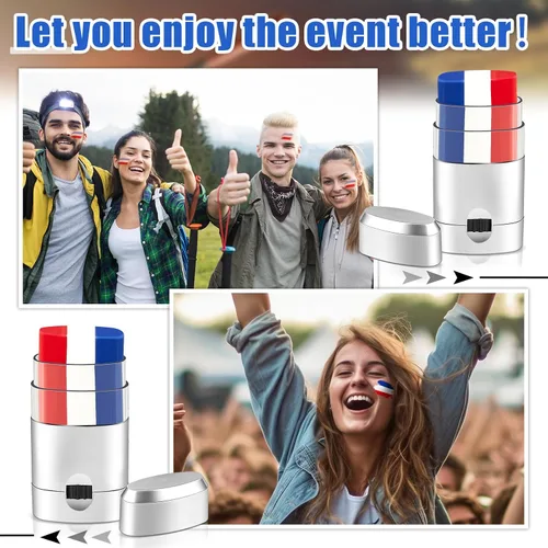 Miniatura 6 de Maxcheck 3 piezas de pintura facial con bandera de Estados Unidos para el 4 de julio, 250 aniversario, mezclable, reducción de reflejos segura