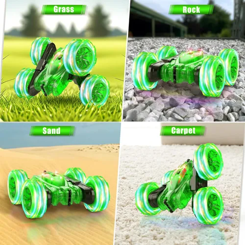 Miniatura 6 de Coche a control remoto - Coches RC recargables de carga rápida directa para niños con luz colorida, camión RC de acrobacia de 4 ruedas motrices