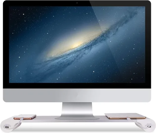 Miniatura 2 de PG - Soporte elevador de monitor plateado con puertos de carga USB de 4 puertos, práctico organizador de teclado, organizador de escritorio
