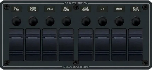 Blue Sea Systems 8371 Panel de disyuntor resistente al agua 8 posición-negro